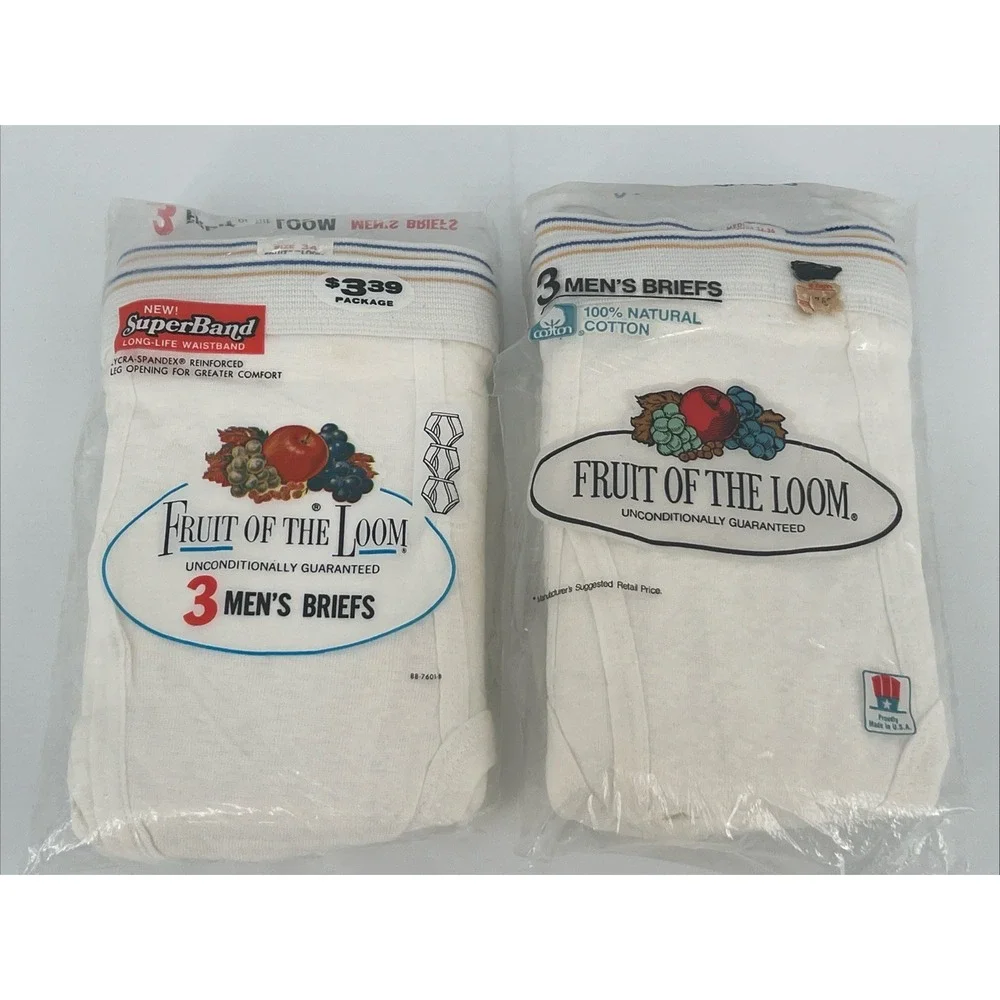 Vtg 2 NOS 1980s Fruit of The Loom Men's Medium 34-36 Briefs 3-Packs Sealed